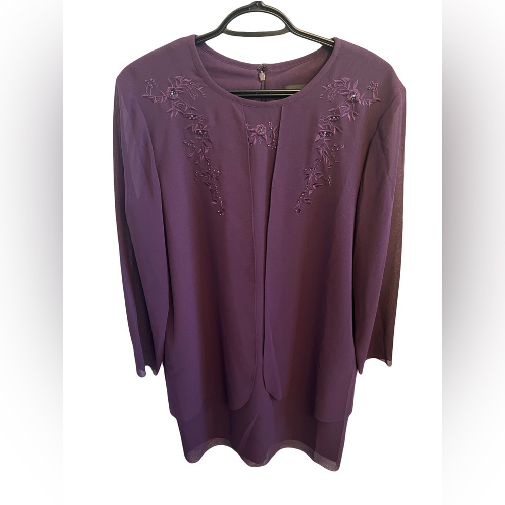 VIRGO Dark Purple Formal Mother Of The Bride Embroidered Bead Floral Midi Dress